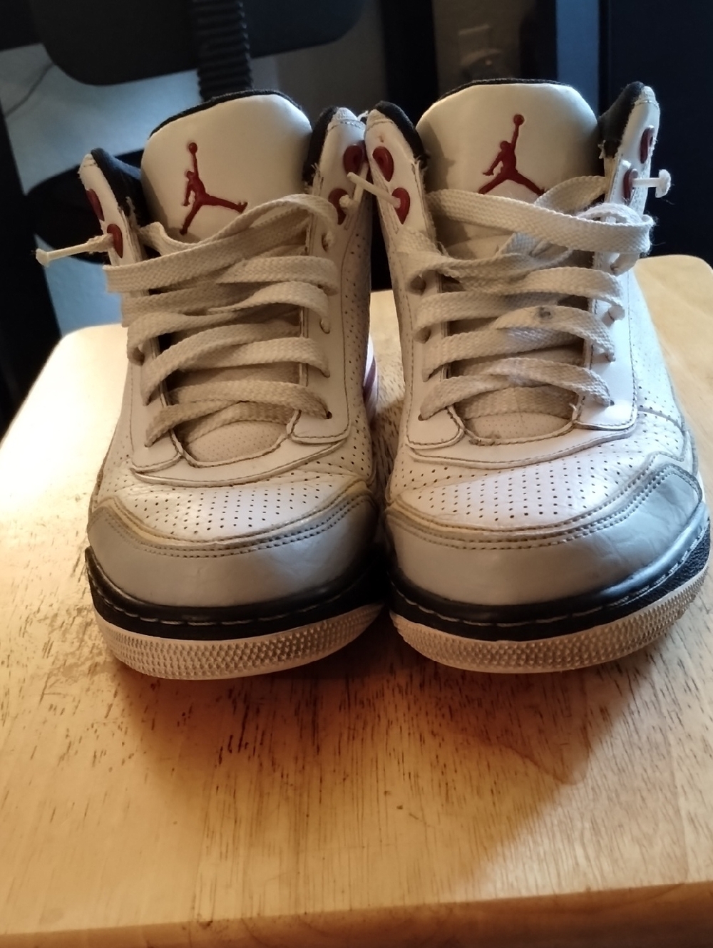 Jordan Men's White and Red High-Top Sneakers with Black Trim